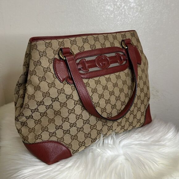 💯 Authentic Gucci Beige/Red GG Canvas and Leather Medium Supreme Tote🍀 - Picture 15 of 15